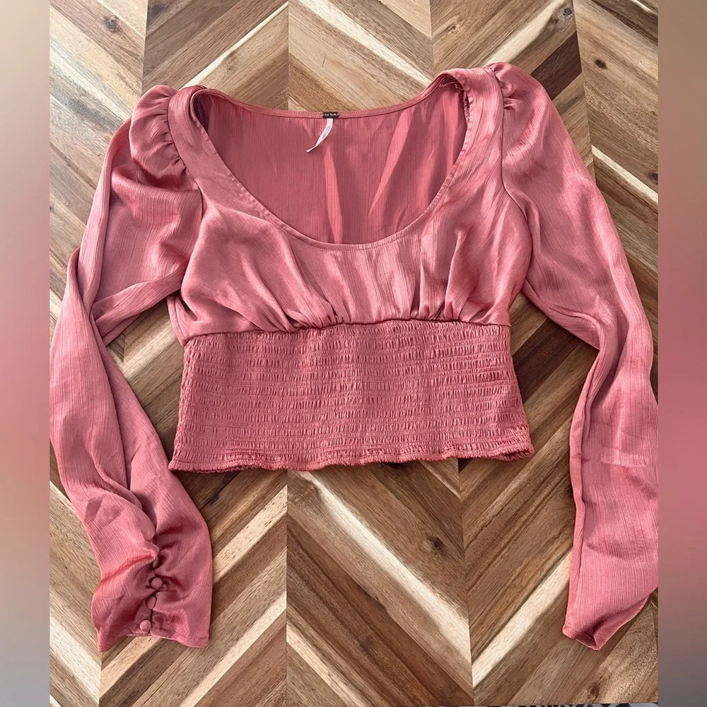 FREE PEOPLE CROPPED LONG SLEEVE BLOUSE TOP